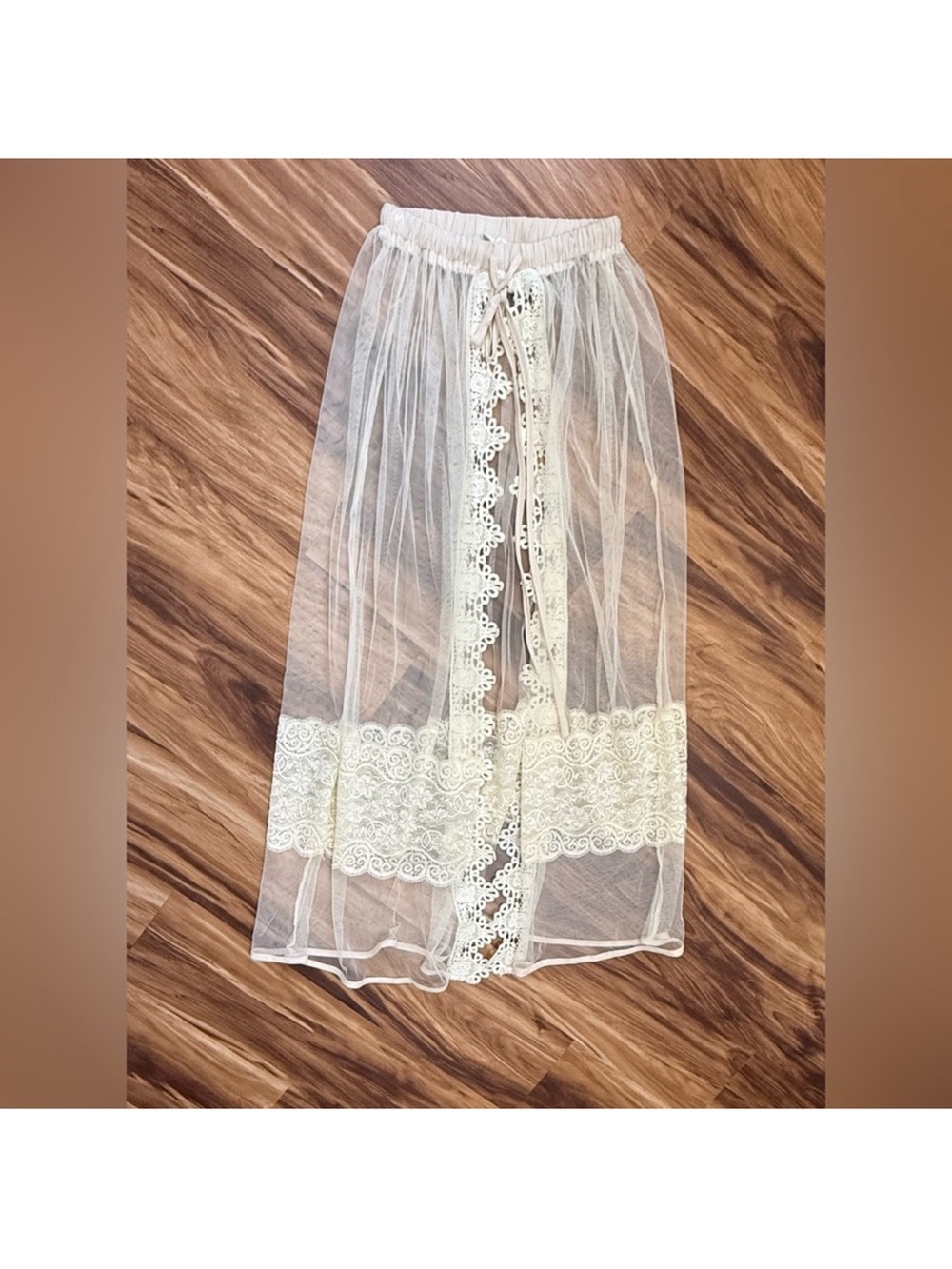 POL Sheer Lace-Trim Maxi Skirt in Ivory - Picture 2 of 6